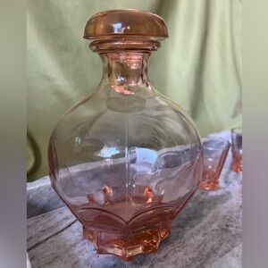 Vintage Pink Glass Decanter Set
